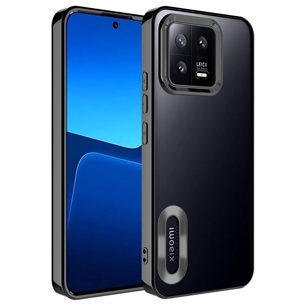 Xiaomi Mi 13 Kılıf Kamera Lens Korumalı Logo Gösteren Parlak Kenarlı Kapak (OMEGA) Siyah
