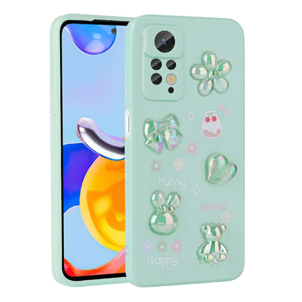 Xiaomi Redmi Note 12 Pro 4G Kılıf Kamera Korumalı Kabartma Figürlü Parlak Silikon Kapak (Toys) Açık Yeşil