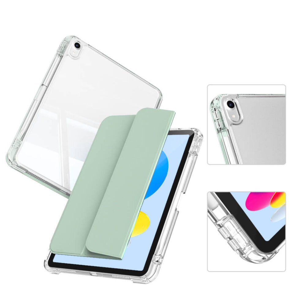 Apple iPad 10.9 2022 (10.Nesil) Tablet Kılıf Magnetik Airbagli Ultra Korumalı Kapak (Sliding) Açık Yeşil