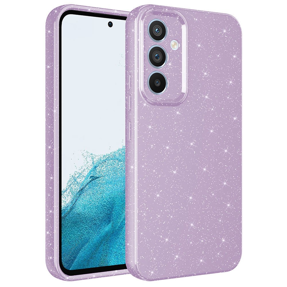 Samsung Galaxy A54 Kılıf Kamera Korumalı Simli Renkli Parlak Silikon Kapak (Koton) Lila