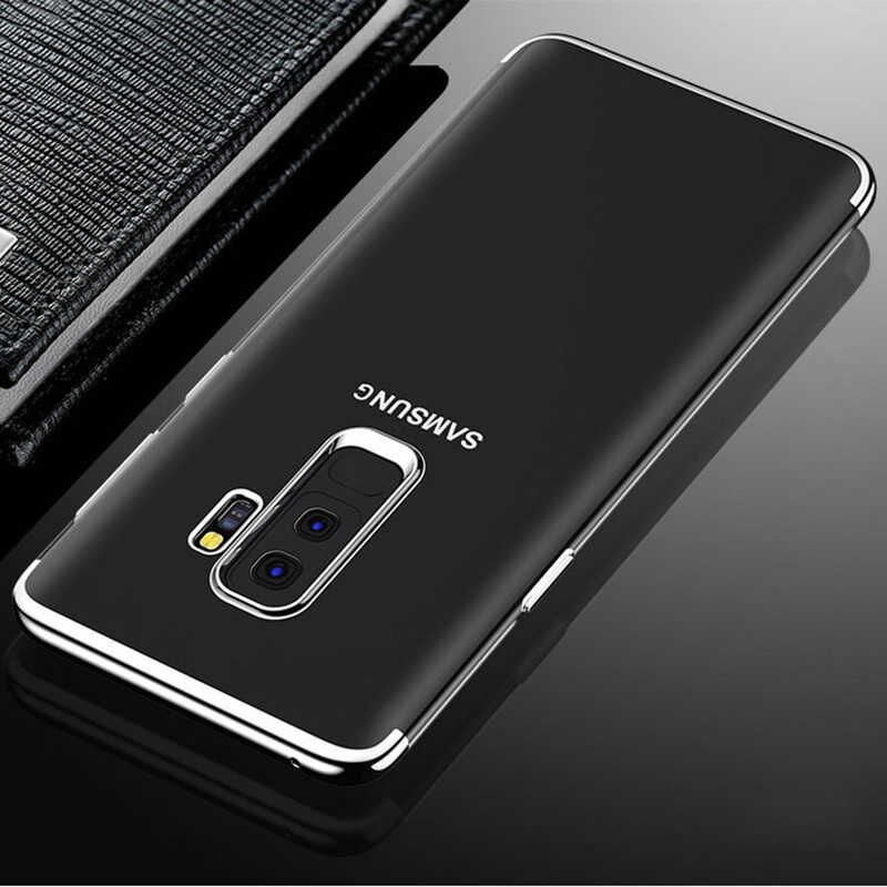 Samsung Galaxy J8 Kılıf Dört Köşe Renkli Lazer Şeffaf Silikon Kapak (GLİTTER) Gri