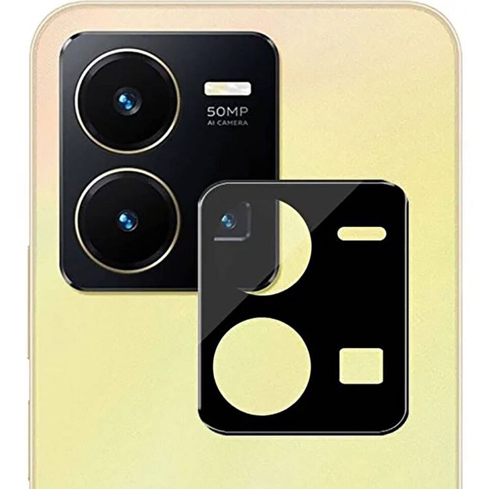 Vivo Y35S Kamera Lens Koruyucu Siyah Çerçeveli Korunaklı (3D K.C) Siyah