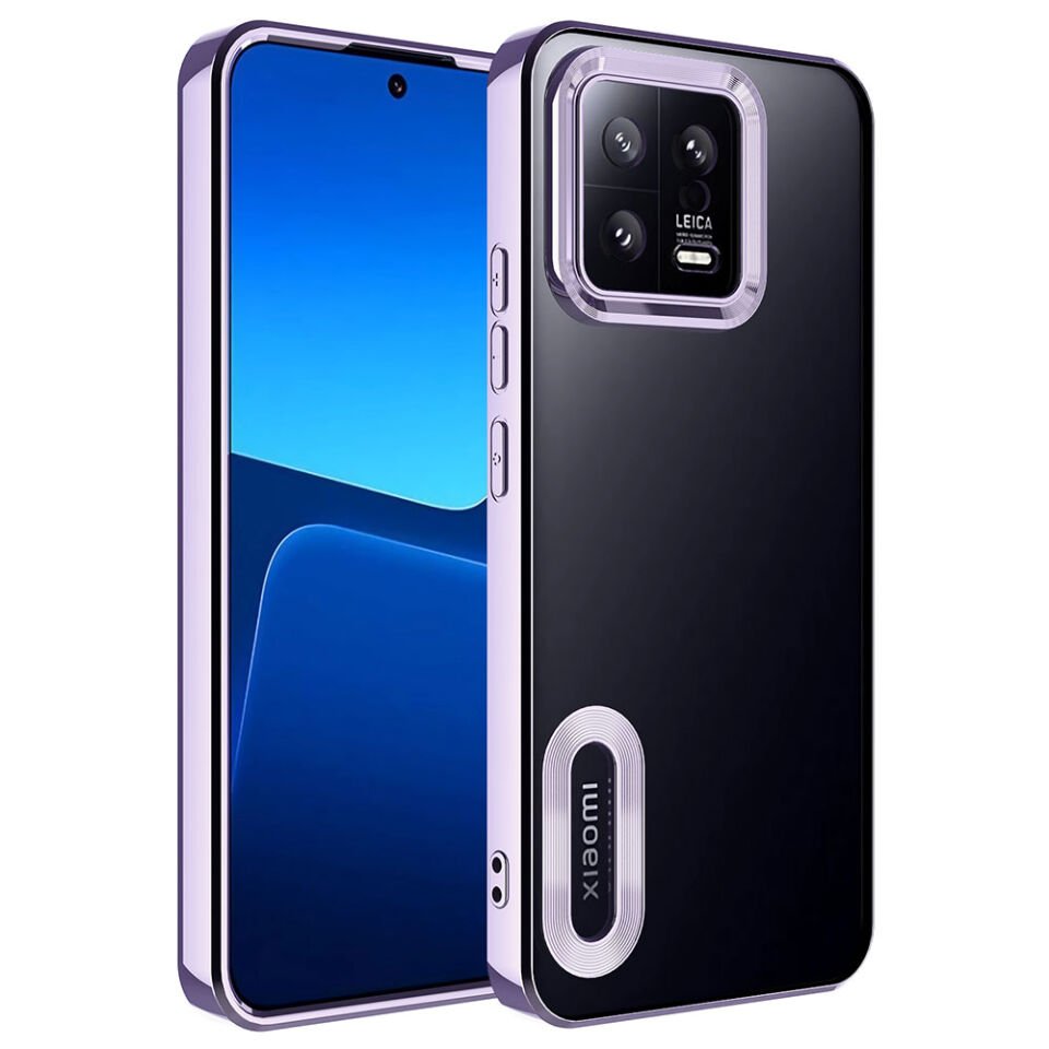 Xiaomi Mi 13 Kılıf Kamera Lens Korumalı Logo Gösteren Parlak Kenarlı Kapak (OMEGA) Lila
