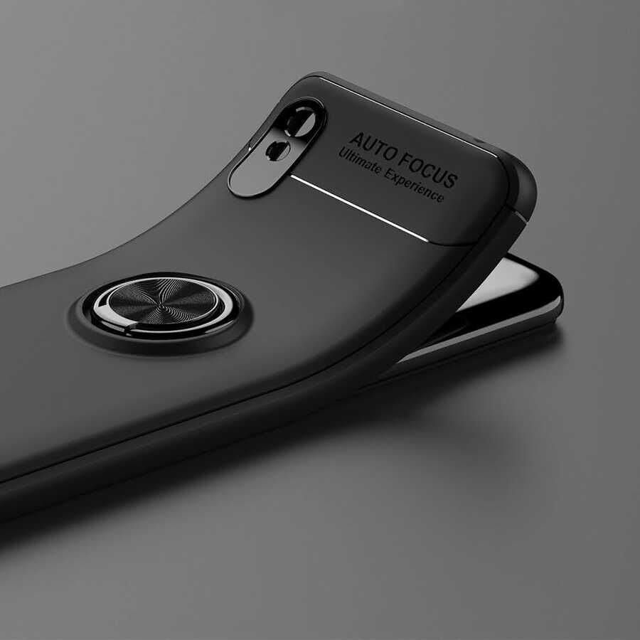 Xiaomi Redmi 9A Kılıf Kamera Çıkıntılı Renkli Yüzüklü Standlı Mıknatıslı Kapak (RAVEL) Siyah-Rose Gold