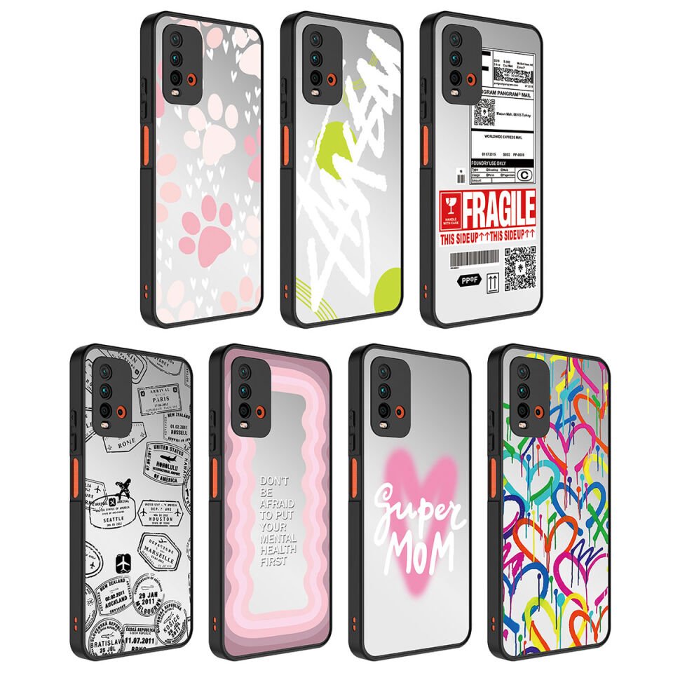 Xiaomi Redmi 9T Kılıf Aynalı Desenli Kamera Korumalı Parlak Renkli Sert Kapak (Mirror) Fragile