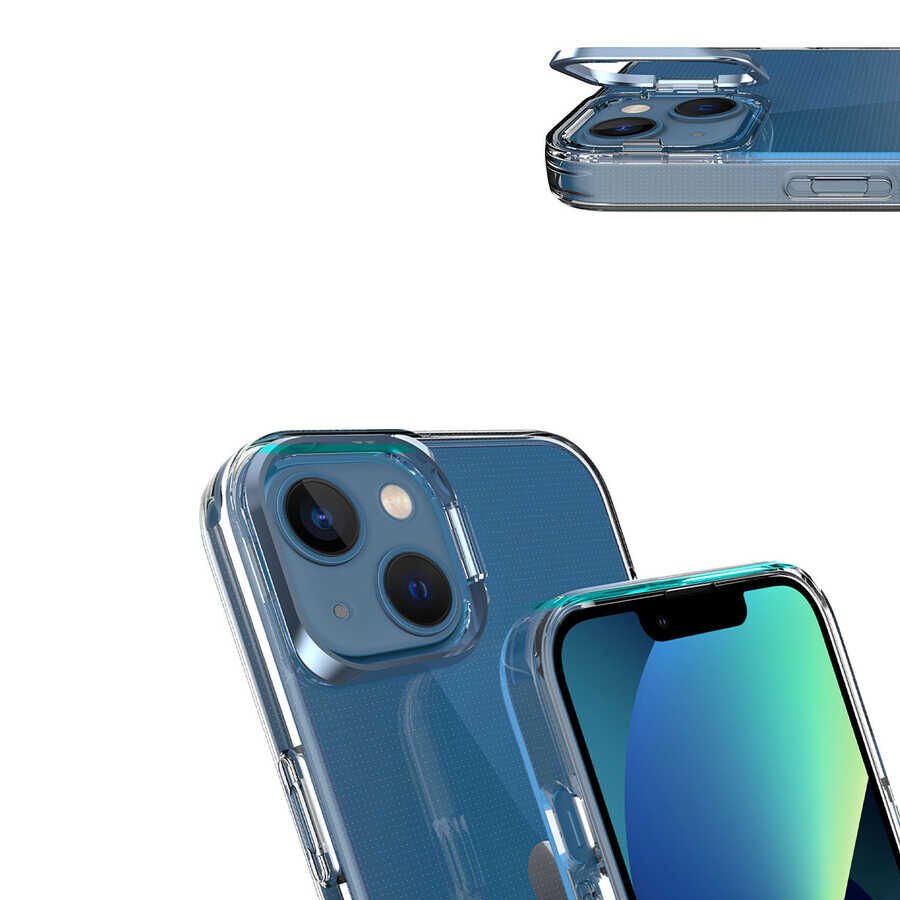 Apple  iPhone 14 Plus Kılıf Standlı Köşe ve Kamera Korumalı Sert Sararmaz Şeffaf Kapak (Skuba) Rose Gold