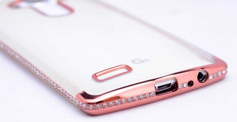 LG G3 Kılıf Zore Kenarı Tek Sıra Taşlı Silikon