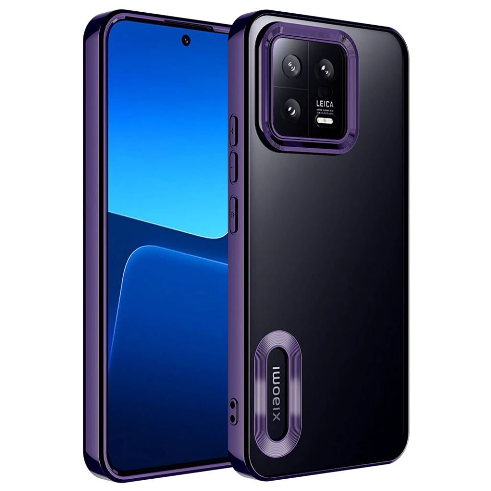 Xiaomi Mi 13 Kılıf Kamera Lens Korumalı Logo Gösteren Parlak Kenarlı Kapak (OMEGA) Derin Mor