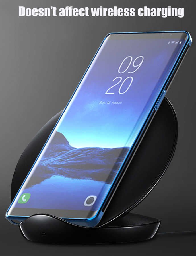 Samsung Galaxy Note 9 Kılıf Dört Köşe Renkli Lazer Şeffaf Silikon Kapak (GLİTTER) Mavi