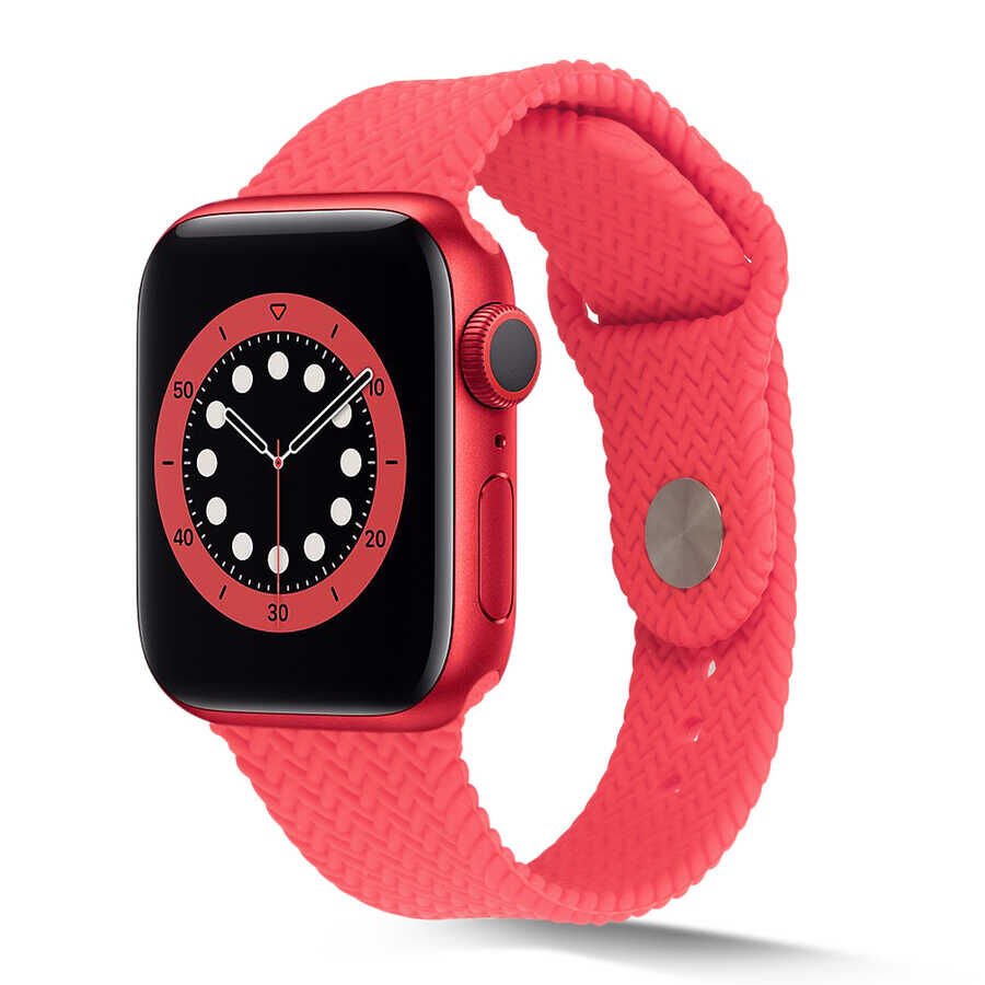 Apple Watch 2/3/4/5/6/7/8/se/ultra/nike 42mm 44mm 45mm 49mm Silikon Kordon Hasır Tasarım (KRD-37) Koyu Yeşil