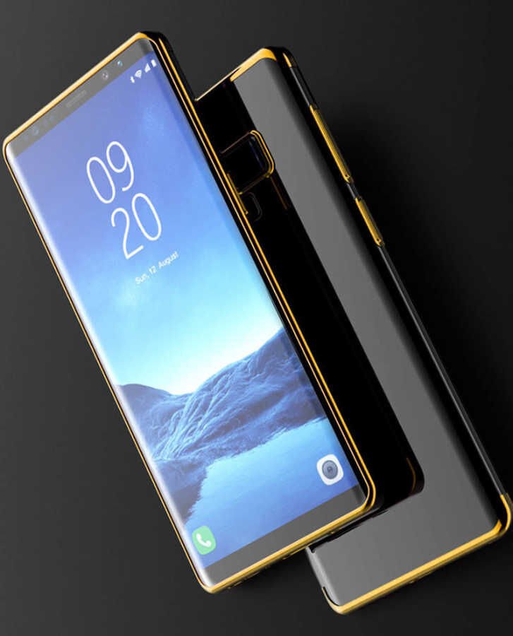 Samsung Galaxy Note 9 Kılıf Dört Köşe Renkli Lazer Şeffaf Silikon Kapak (GLİTTER) Gold