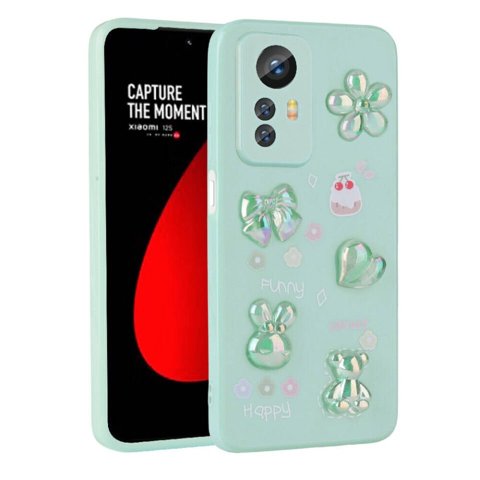 Xiaomi Redmi Note 12S Kılıf Kamera Korumalı Kabartma Figürlü Parlak Silikon Kapak (Toys) Açık Yeşil