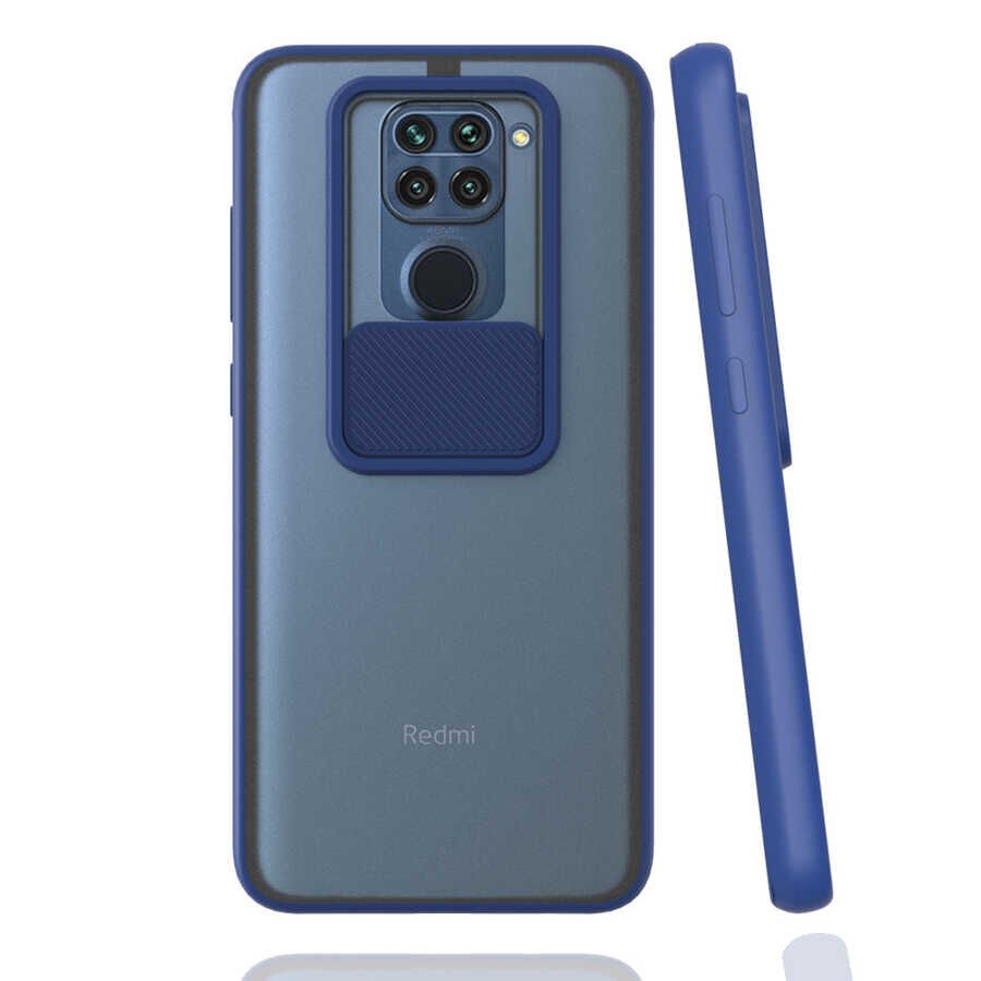 Xiaomi Redmi Note 9 Kılıf Slayt Sürgülü Kamera Korumalı Renkli Silikon Kapak Siyah