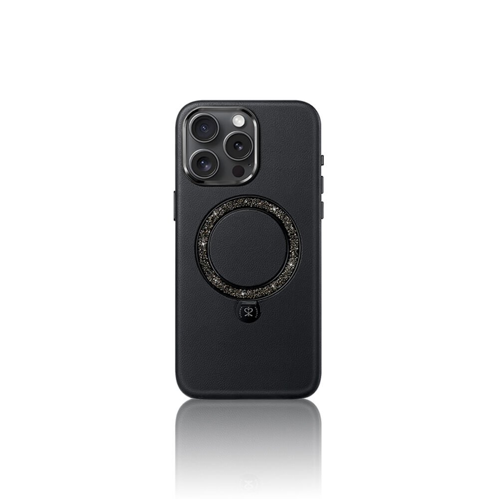 Apple iPhone 16 Pro Max Kılıf Magsafe Şarj Özellikli Standlı Suni Deri Tasarımlı Pynana Dancing Circle Serisi Kapak