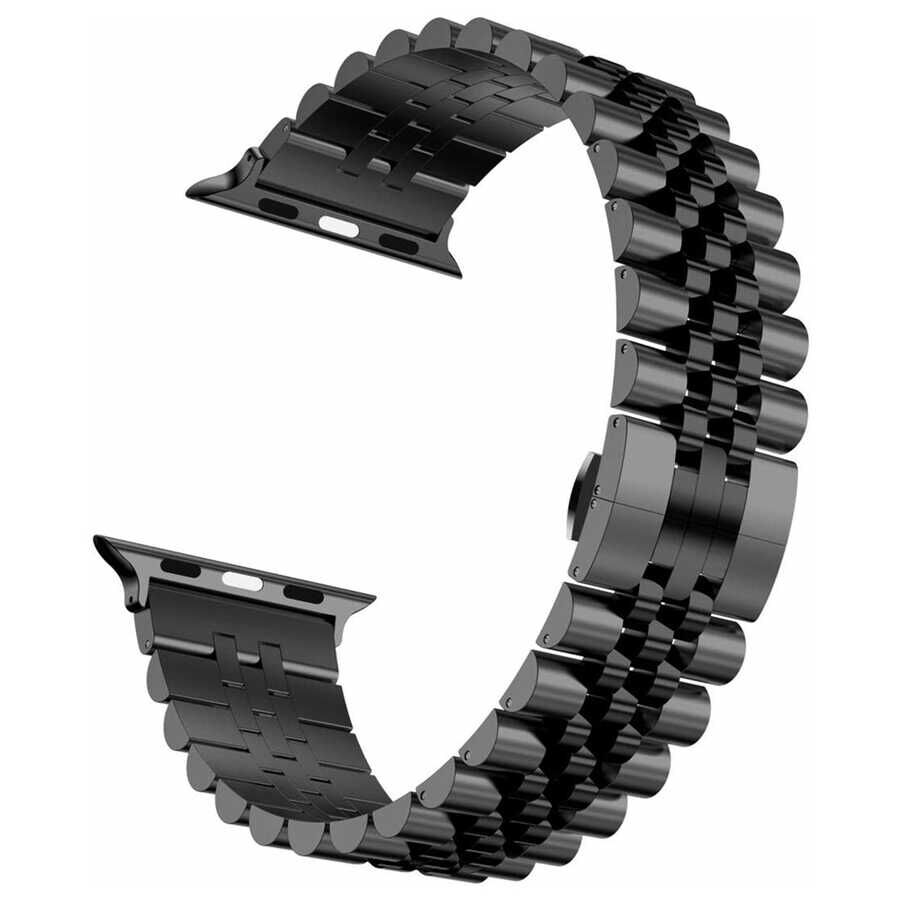 Apple Watch 2/3/4/5/6/7/8/se/nike 38mm 40mm 41mm Metal Kordon Göz Alıcı Tasarım (KRD-36) Siyah