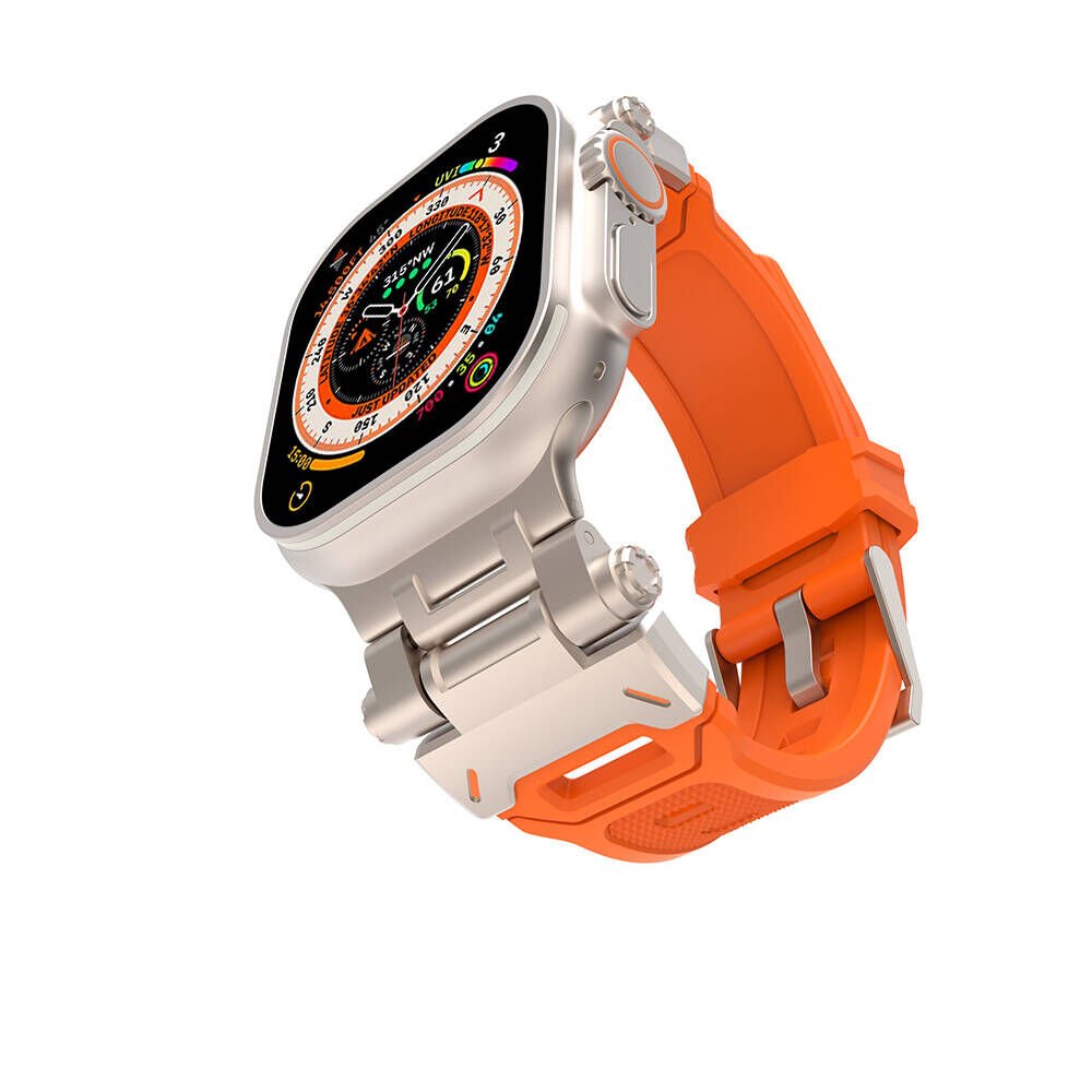Apple Watch 2/3/4/5/6/7/8/9/se/ultra/nike 42mm 44mm 45mm 49mm Metal Başlıklı Kordon (KRD-108) Starlight-Turuncu