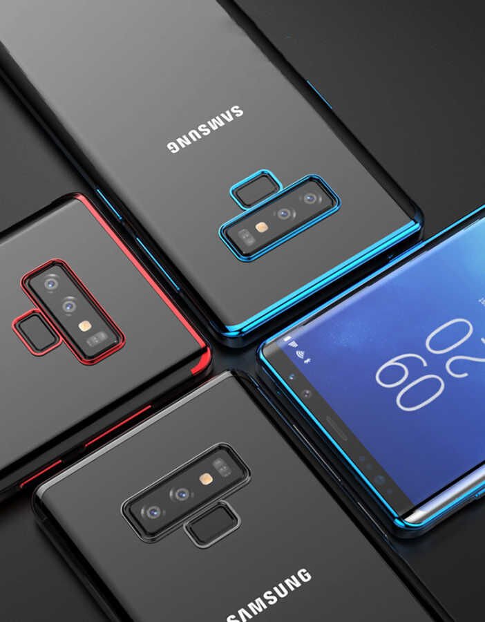 Samsung Galaxy Note 9 Kılıf Dört Köşe Renkli Lazer Şeffaf Silikon Kapak (GLİTTER) Rose Gold