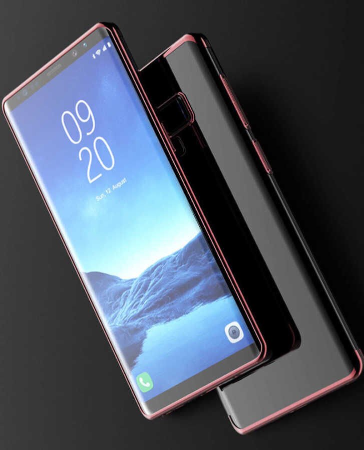 Samsung Galaxy Note 9 Kılıf Dört Köşe Renkli Lazer Şeffaf Silikon Kapak (GLİTTER) Rose Gold
