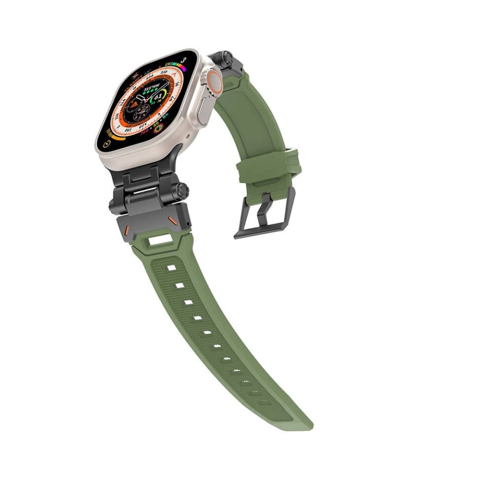Apple Watch 2/3/4/5/6/7/8/9/se/ultra/nike 42mm 44mm 45mm 49mm Metal Başlıklı Kordon (KRD-108) Siyah