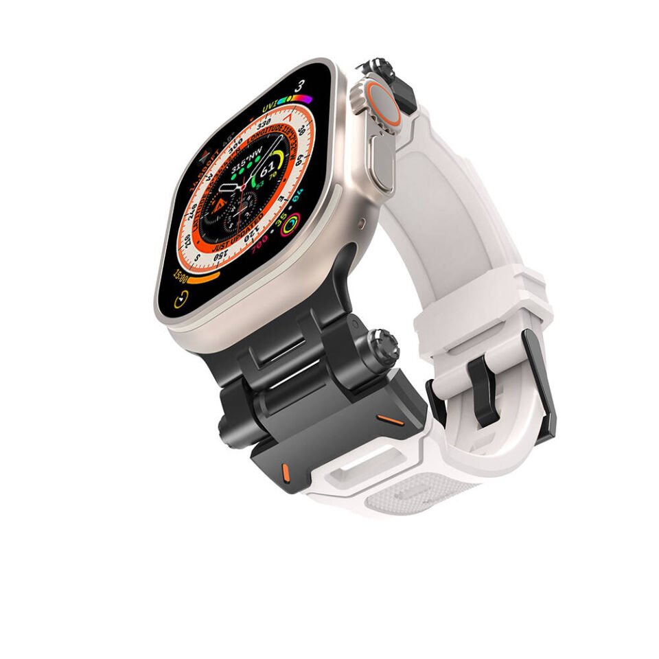 Apple Watch 2/3/4/5/6/7/8/9/se/ultra/nike 42mm 44mm 45mm 49mm Metal Başlıklı Kordon (KRD-108) Siyah-Starlight