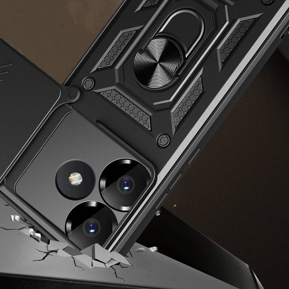 Xiaomi Poco F6 Kılıf Magnetik Standlı Kamera Korumalı HEPTEKİLETİŞİM Sürgülü Vega Kapak