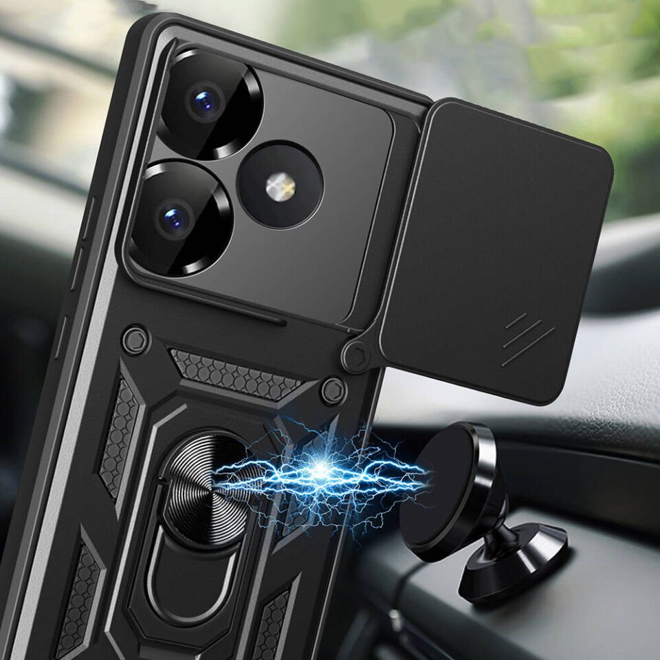 Xiaomi Poco F6 Kılıf Magnetik Standlı Kamera Korumalı HEPTEKİLETİŞİM Sürgülü Vega Kapak