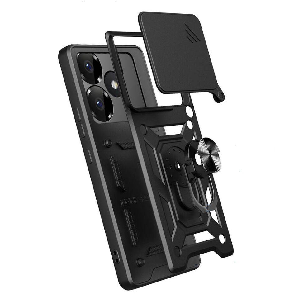 Xiaomi Poco F6 Kılıf Magnetik Standlı Kamera Korumalı HEPTEKİLETİŞİM Sürgülü Vega Kapak