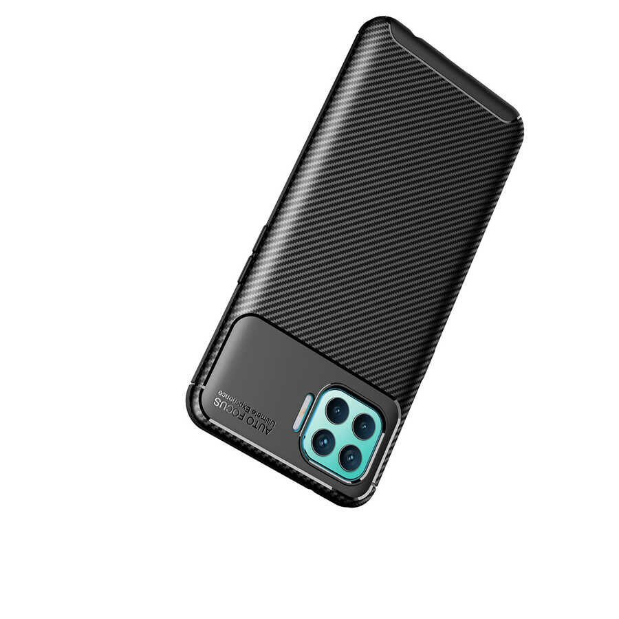 Oppo Reno 4 Lite Kılıf Kamera Çıkıntılı Karbon Fiber Dokulu Renk Atmaz Kapak (NEGRO) Siyah