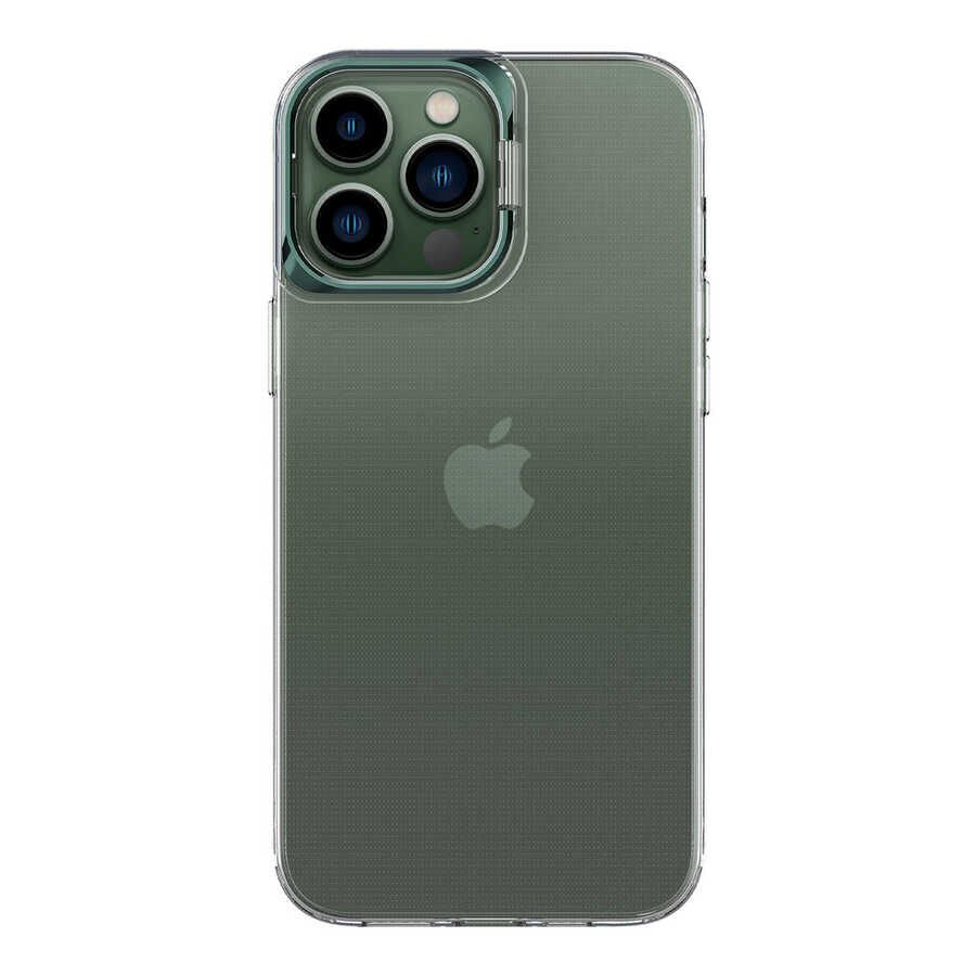 Apple  iPhone 14 Pro Max Kılıf Standlı Köşe ve Kamera Korumalı Sert Sararmaz Şeffaf Kapak (Skuba) Gümüş