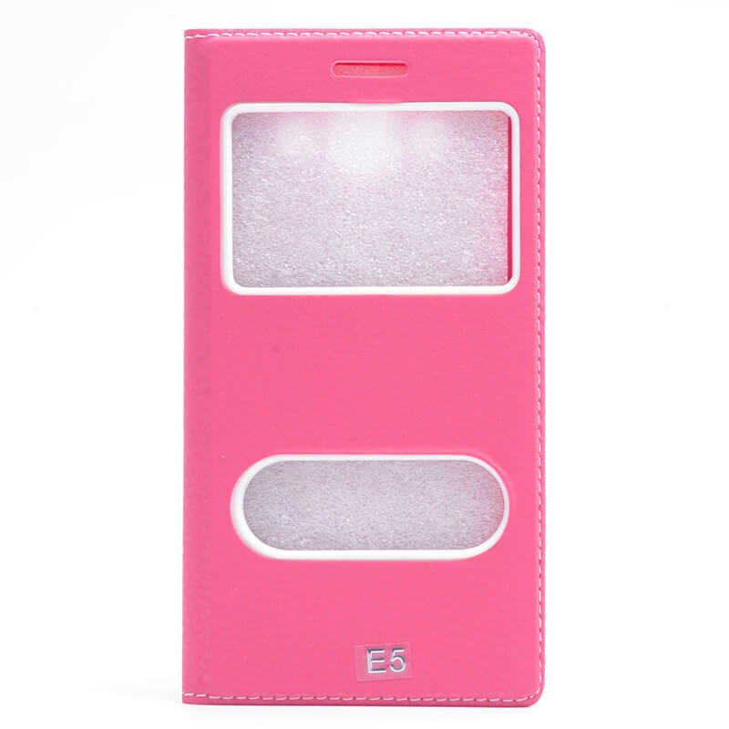 Samsung Galaxy E5 Kapaklı Kılıf Mıknatıslı 360 Tam Korumalı (DOLCE) Pembe Koyu