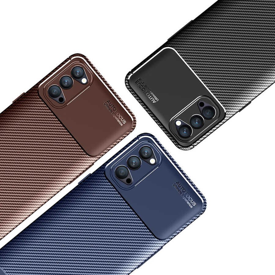 Oppo Reno 4 Kılıf Kamera Çıkıntılı Karbon Fiber Dokulu Renk Atmaz Kapak (NEGRO) Siyah