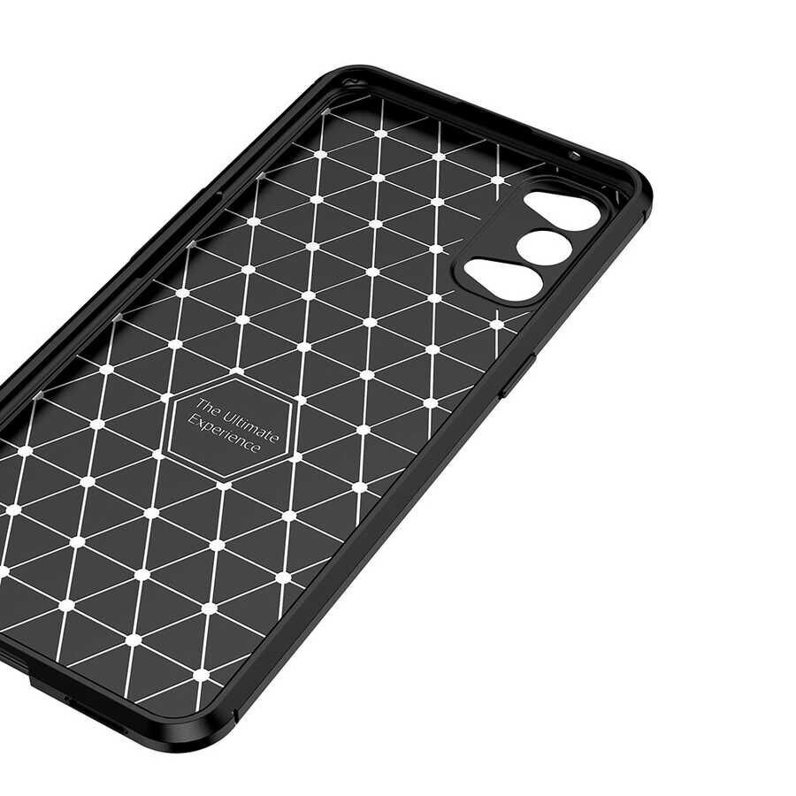 Oppo Reno 4 Kılıf Kamera Çıkıntılı Karbon Fiber Dokulu Renk Atmaz Kapak (NEGRO) Siyah