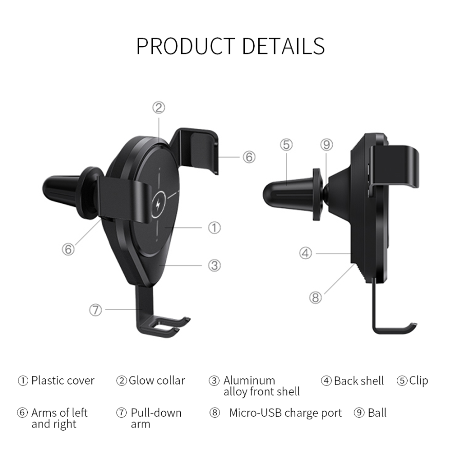 Voero X9 Wireless Araç Telefon Tutucu Siyah