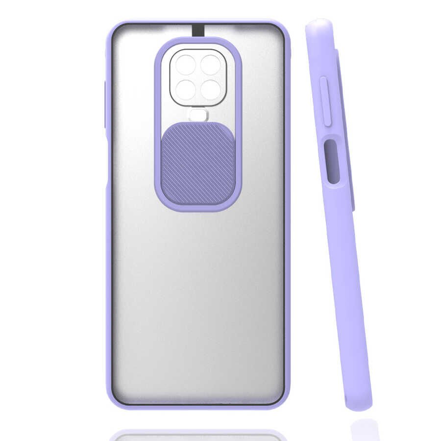 Xiaomi Redmi Note 9S Kılıf Slayt Sürgülü Kamera Korumalı Renkli Silikon Kapak Lila