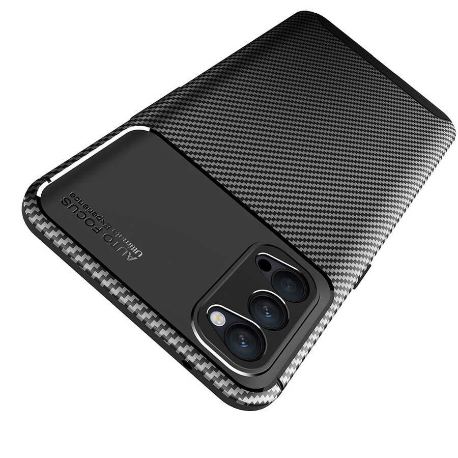 Oppo Reno 4 Kılıf Kamera Çıkıntılı Karbon Fiber Dokulu Renk Atmaz Kapak (NEGRO) Lacivert