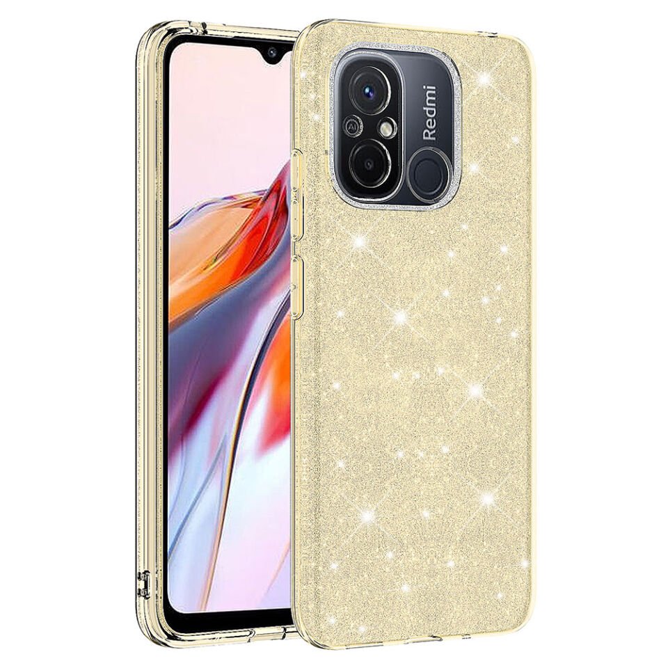 Xiaomi Redmi 12C Kılıf Renkli Parıltılı Simli Işıltılı Silikon Kapak (SHİNİNG) Gold