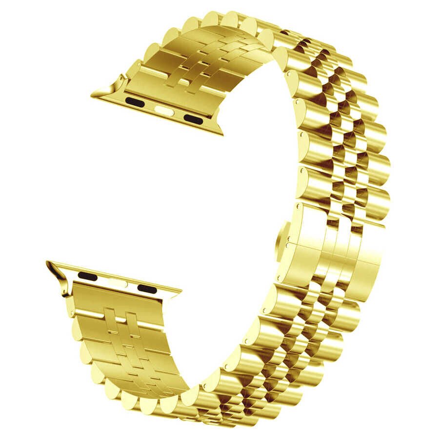 Apple Watch 2/3/4/5/6/7/8/se/ultra/nike 42mm 44mm 45mm 49mm Metal Kordon Göz Alıcı Tasarım (KRD-36) Gold