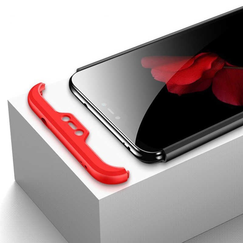 Xiaomi Mi A2 Lite Kılıf 360 Tam Koruma Ön Ve Arka Sert Mika Kapak Orjinal Ays Gkk Kapak Siyah-Kırmızı