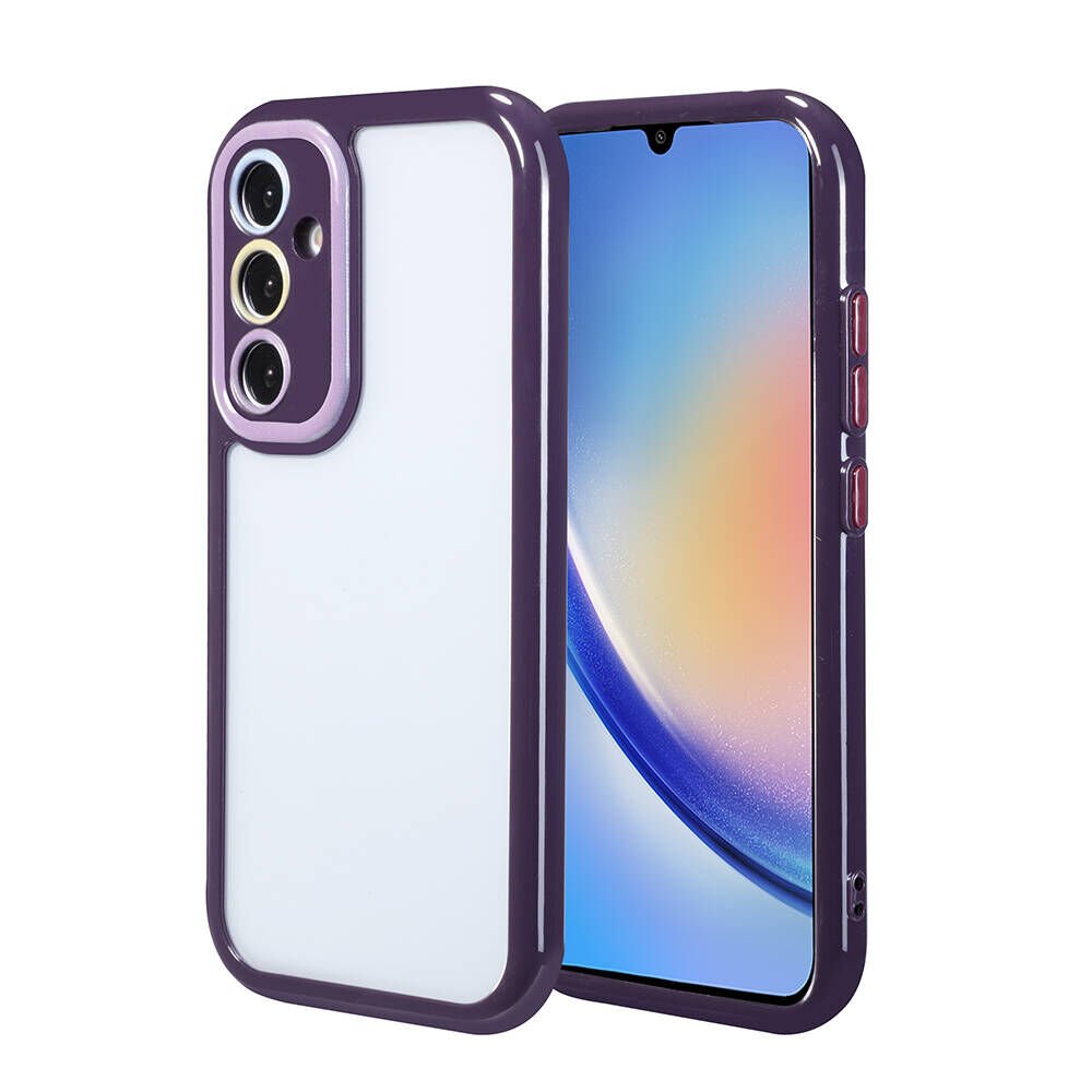 Samsung Galaxy A34 Kılıf Kamera Korumalı Renkli Kenar ve Çerçeve Tasarımlı Kapak (Vitamin) Derin Mor