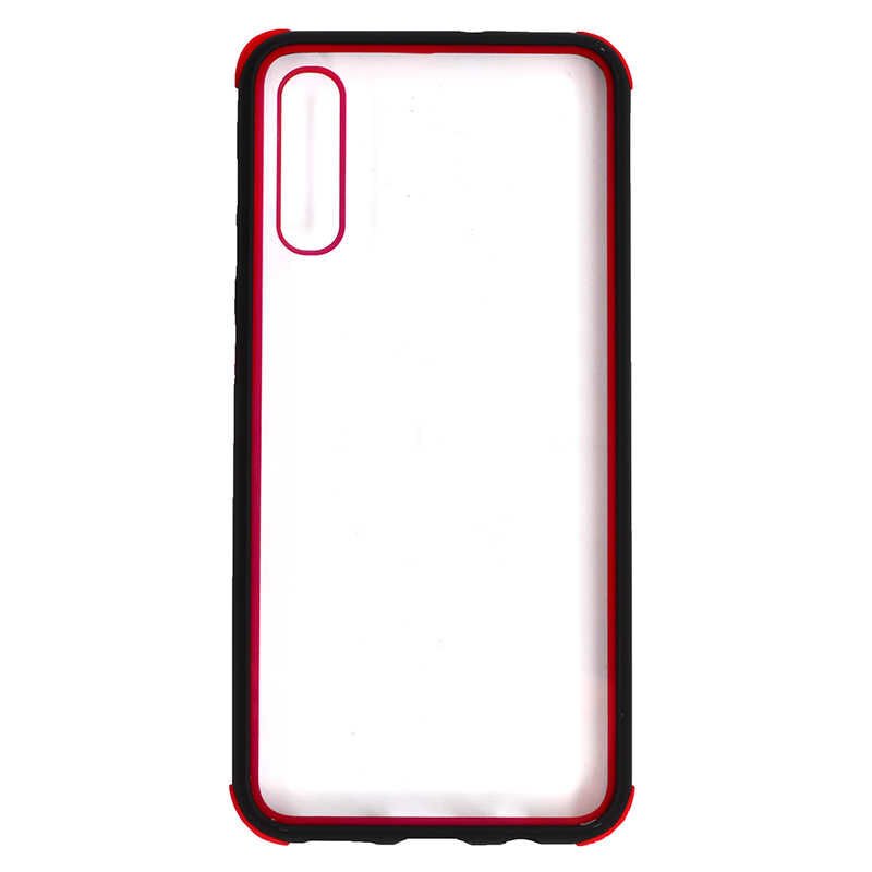 Samsung Galaxy A50 Kılıf Şeffaf Sert Plastik Arka Yüzey Tasarımlı Kapak (TİRON) Siyah-Kırmızı