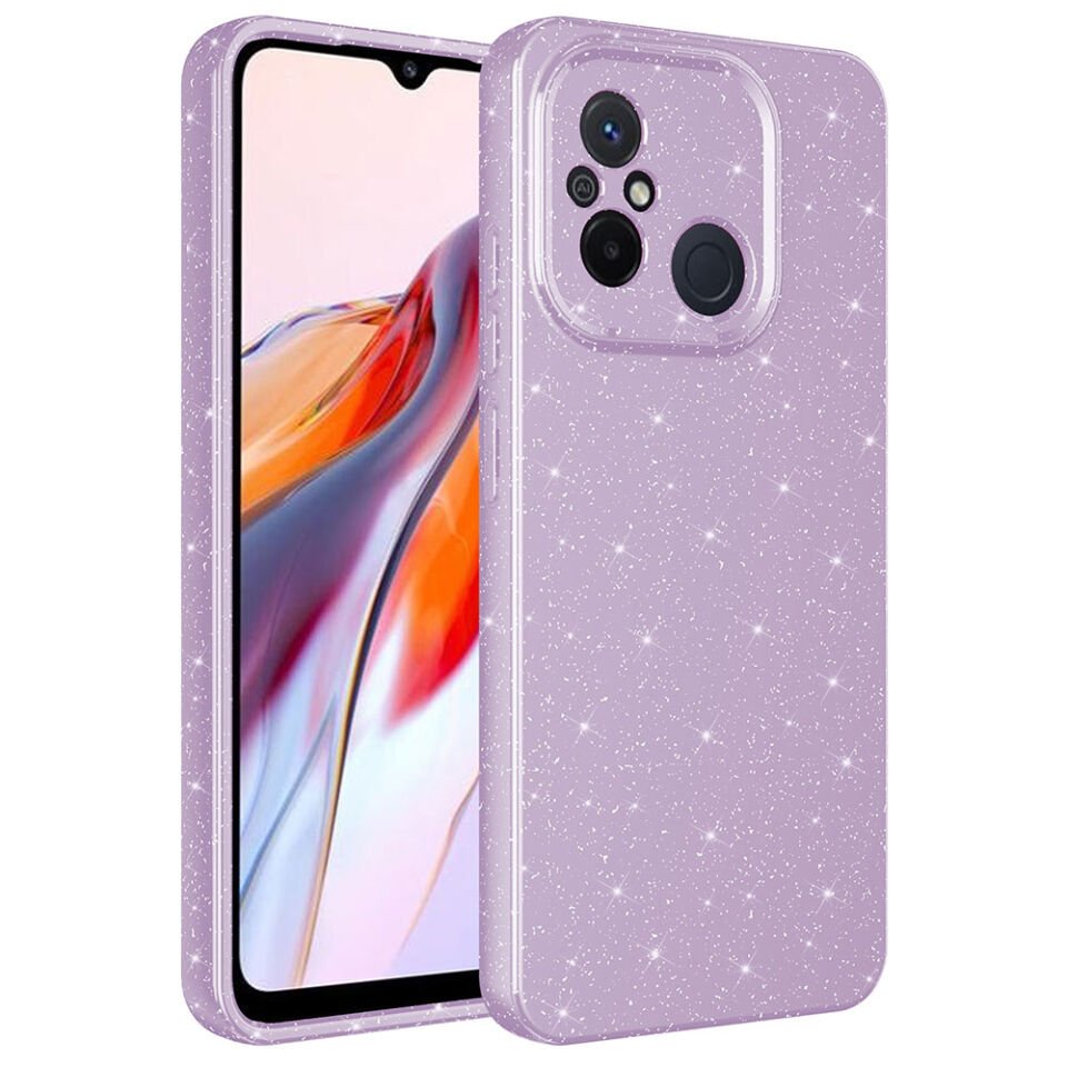 Xiaomi Redmi 12C Kılıf Kamera Korumalı Simli Renkli Parlak Silikon Kapak (Koton) Pembe Koyu