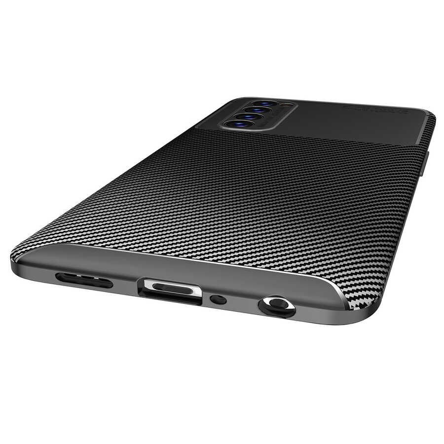 Oppo Reno 4 Pro 4G Kılıf Kamera Çıkıntılı Karbon Fiber Dokulu Renk Atmaz Kapak (NEGRO) Lacivert