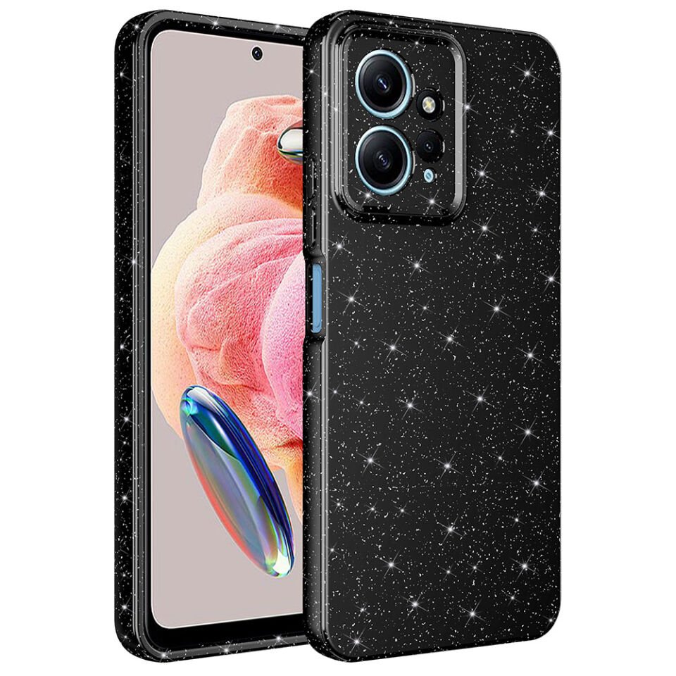 Xiaomi Redmi Note 12 4G Kılıf Kamera Korumalı Simli Renkli Parlak Silikon Kapak (Koton) Siyah