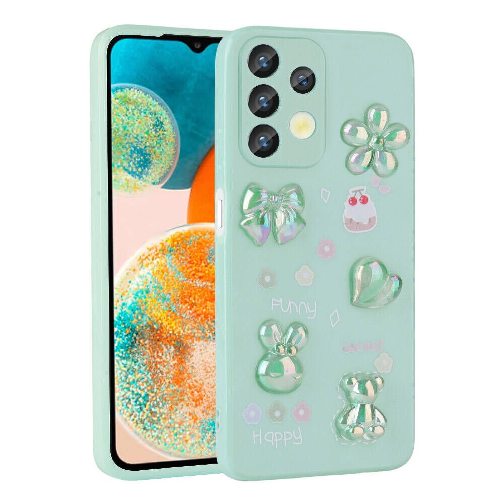 Samsung Galaxy A32 4G Kılıf Kamera Korumalı Kabartma Figürlü Parlak Silikon Kapak (Toys) Açık Yeşil