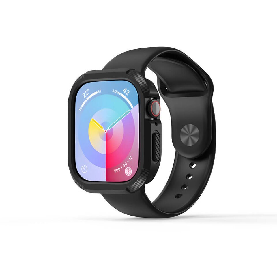 Apple Watch 10 42mm Kılıf Kasa Sert PC + Silikon Koruyucu Kapak (Gard 17) Siyah