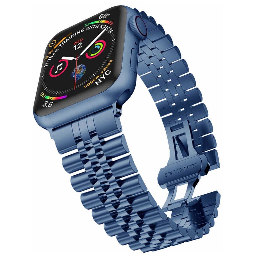 Apple Watch 2/3/4/5/6/7/8/se/ultra/nike 42mm 44mm 45mm 49mm Metal Kordon Göz Alıcı Tasarım (KRD-36) Gümüş-Gold