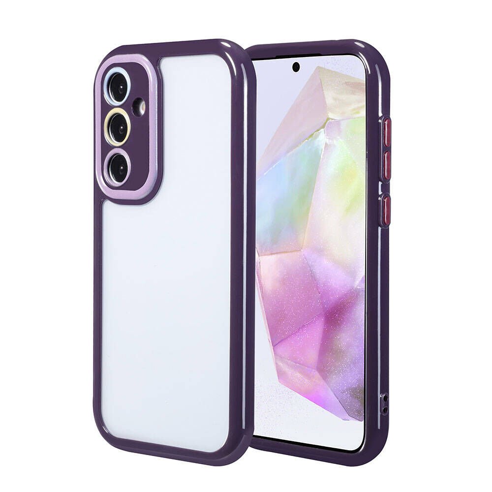Samsung Galaxy A35 Kılıf Kamera Korumalı Renkli Kenar ve Çerçeve Tasarımlı Kapak (Vitamin) Derin Mor