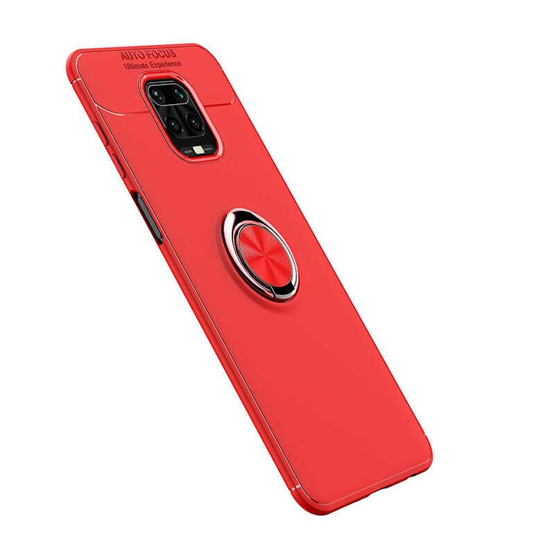 Xiaomi Redmi Note 9 Pro Kılıf Kamera Çıkıntılı Renkli Yüzüklü Standlı Mıknatıslı Kapak (RAVEL) Siyah-Rose Gold