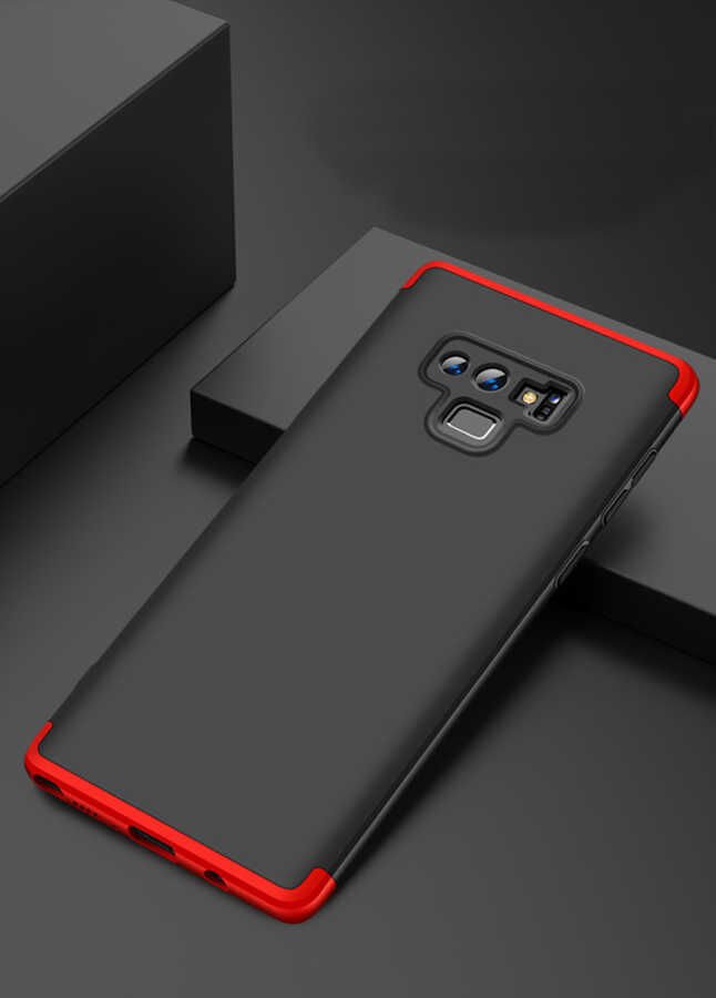 Samsung Galaxy Note 9 Kılıf 360 Tam Koruma Ön Ve Arka Sert Mika Kapak Orjinal Ays Gkk Kapak Siyah-Kırmızı