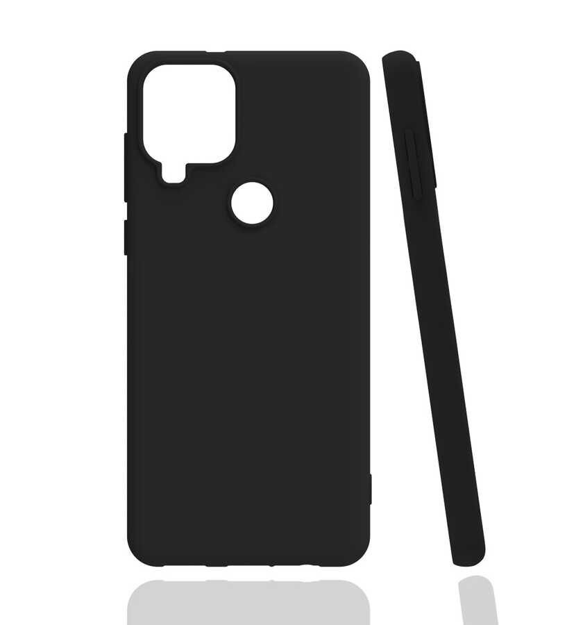 Realme C15 Kılıf Kamera Korumalı Esnek Renkli Silikon Kapak (Biye) Siyah